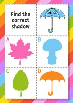 Find the correct shadow. Education developing worksheet for kids. Puzzle game Stock Illustration