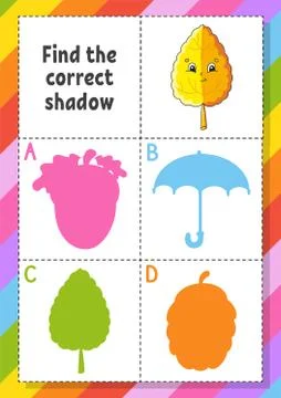 Find the correct shadow. Education developing worksheet for kids. Puzzle game Stock Illustration