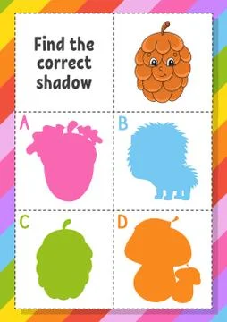 Find the correct shadow. Education developing worksheet for kids. Puzzle game Stock Illustration