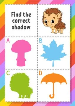 Find the correct shadow. Education developing worksheet for kids. Puzzle game Stock Illustration