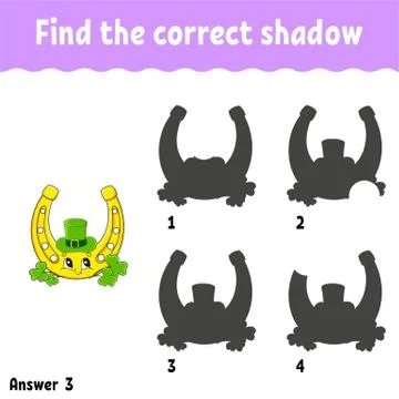 Find the correct shadow. Education developing worksheet. Matching game for ki Stock Illustration