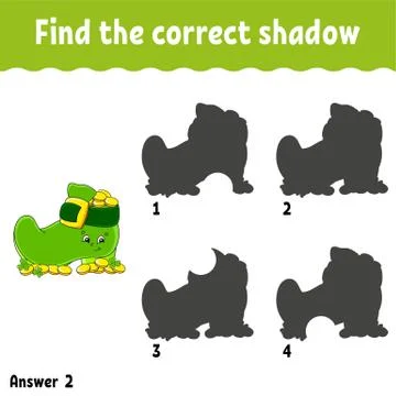 Find the correct shadow. Education developing worksheet. Matching game for ki Illustrazione stock