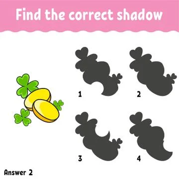 Find the correct shadow. Education developing worksheet. Matching game for ki Stock Illustration