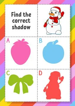 Find the correct shadow. Education developing worksheet. Matching game for ki Illustrazione stock