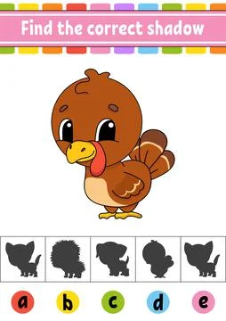 Find the correct shadow. Education developing worksheet. Activity page. Color Stock Illustration