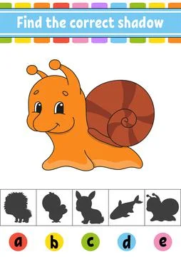 Find the correct shadow. Education developing worksheet. Activity page. Color Stock Illustration