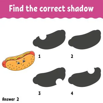 Find the correct shadow. Education developing worksheet. Matching game for ki Stock Illustration