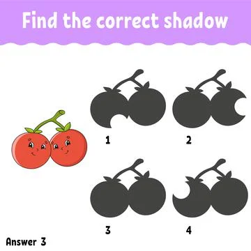 Find the correct shadow. Education developing worksheet. Matching game for ki Stock Illustration