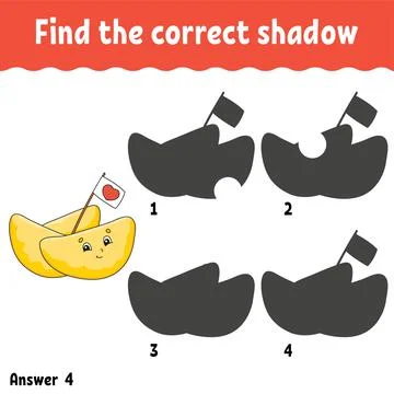 Find the correct shadow. Education developing worksheet. Matching game for ki Stock Illustration
