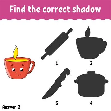 Find the correct shadow. Education developing worksheet. Matching game for ki Stock Illustration