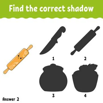 Find the correct shadow. Education developing worksheet. Matching game for ki Illustrazione stock