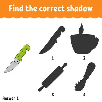 Find the correct shadow. Education developing worksheet. Matching game for ki Stock Illustration