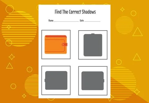 Find the correct shadow. Education developing worksheet. Matching game for .. Stock Illustration