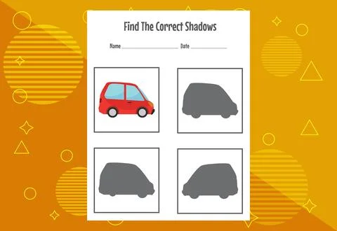 Find the correct shadow. Education developing worksheet. Matching game for .. Stock Illustration