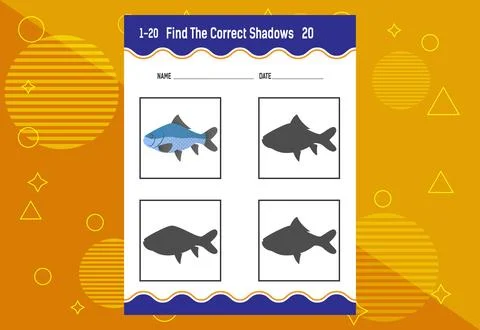 Find the correct shadow. Education developing worksheet. Matching game for .. Stock Illustration