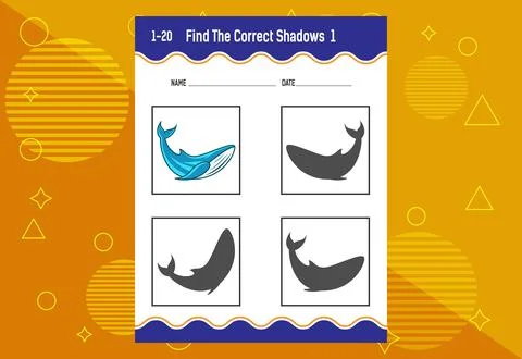 Find the correct shadow. Education developing worksheet. Matching game for .. Stock Illustration