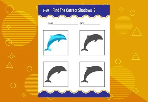 Find the correct shadow. Education developing worksheet. Matching game for .. Stock Illustration