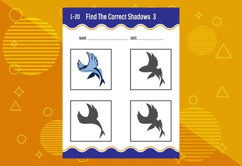 Find the correct shadow. Education developing worksheet. Matching game for .. Stock Illustration