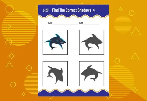 Find the correct shadow. Education developing worksheet. Matching game for .. Stock Illustration