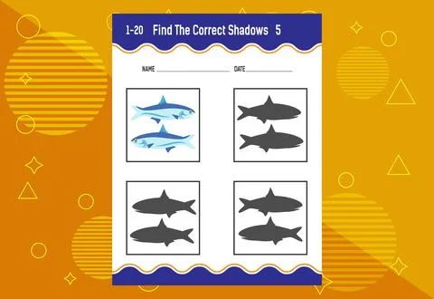 Find the correct shadow. Education developing worksheet. Matching game for .. Stock Illustration