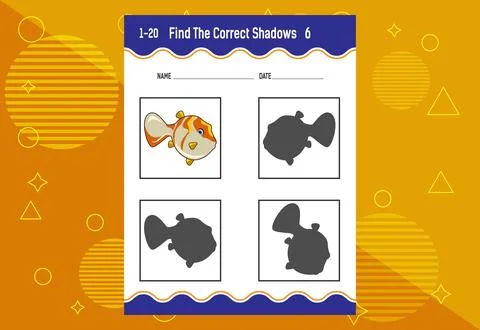 Find the correct shadow. Education developing worksheet. Matching game for .. Stock Illustration