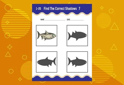 Find the correct shadow. Education developing worksheet. Matching game for .. Stock Illustration