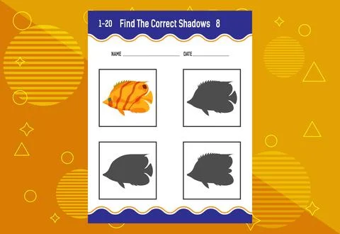 Find the correct shadow. Education developing worksheet. Matching game for .. Stock Illustration