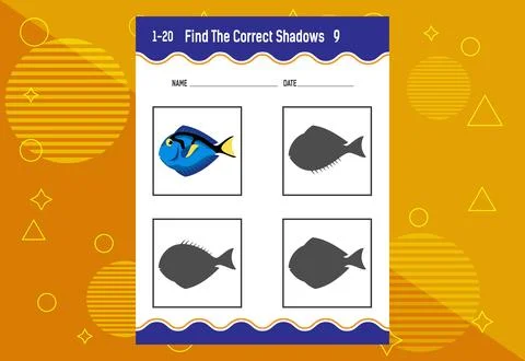 Find the correct shadow. Education developing worksheet. Matching game for .. Stock Illustration