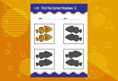 Find the correct shadow. Education developing worksheet. Matching game for .. Stock Illustration