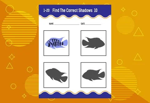 Find the correct shadow. Education developing worksheet. Matching game for .. Stock Illustration