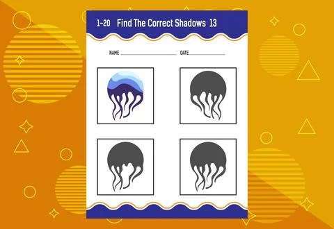 Find the correct shadow. Education developing worksheet. Matching game for .. Stock Illustration
