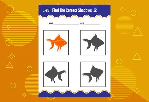 Find the correct shadow. Education developing worksheet. Matching game for .. Stock Illustration