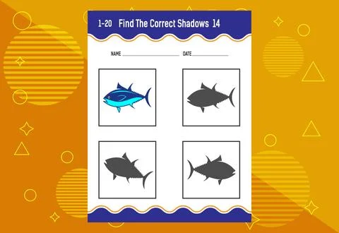 Find the correct shadow. Education developing worksheet. Matching game for .. Stock Illustration