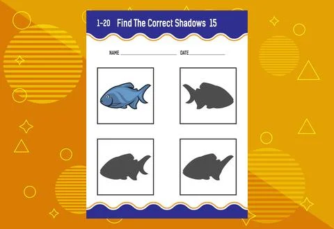 Find the correct shadow. Education developing worksheet. Matching game for .. Stock Illustration
