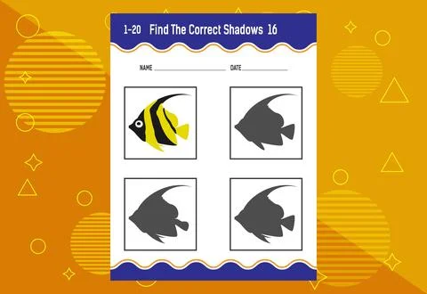 Find the correct shadow. Education developing worksheet. Matching game for .. Stock Illustration