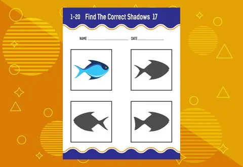 Find the correct shadow. Education developing worksheet. Matching game for .. Stock Illustration