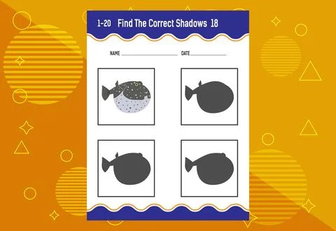 Find the correct shadow. Education developing worksheet. Matching game for .. Stock Illustration