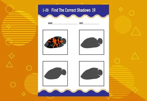 Find the correct shadow. Education developing worksheet. Matching game for .. Stock Illustration