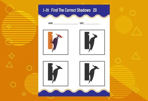 Find the correct shadow. Education developing worksheet. Matching game for .. Stock Illustration