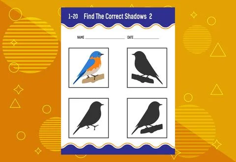 Find the correct shadow. Education developing worksheet. Matching game for .. Stock Illustration
