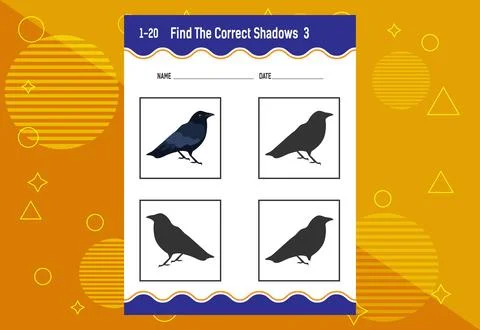Find the correct shadow. Education developing worksheet. Matching game for .. Stock Illustration