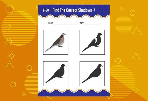 Find the correct shadow. Education developing worksheet. Matching game for .. Stock Illustration
