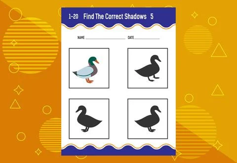 Find the correct shadow. Education developing worksheet. Matching game for .. Stock Illustration