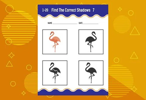 Find the correct shadow. Education developing worksheet. Matching game for .. Stock Illustration