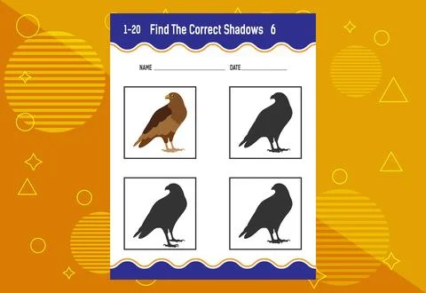 Find the correct shadow. Education developing worksheet. Matching game for .. Stock Illustration