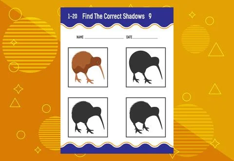 Find the correct shadow. Education developing worksheet. Matching game for .. Stock Illustration
