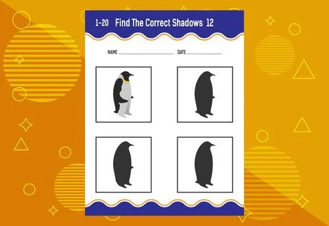 Find the correct shadow. Education developing worksheet. Matching game for .. Stock Illustration