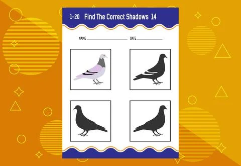 Find the correct shadow. Education developing worksheet. Matching game for .. Stock Illustration