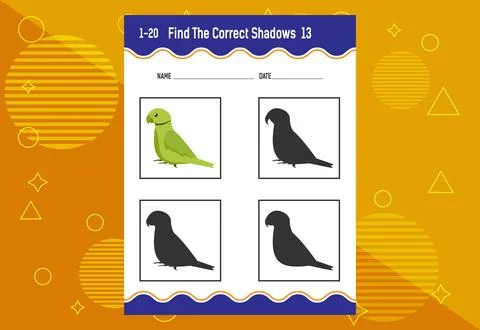 Find the correct shadow. Education developing worksheet. Matching game for .. Stock Illustration