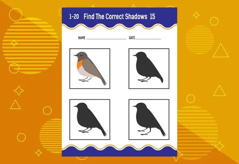 Find the correct shadow. Education developing worksheet. Matching game for .. Stock Illustration
